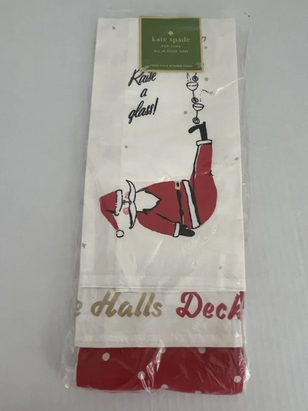 Kate Spade New York All in Good Taste 3pc Kitchen Towels Jolly Santa Christmas